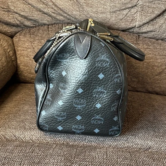 MCM Visetos Black Satchel with Pink and Teal Stripe - Picture 5 of 11